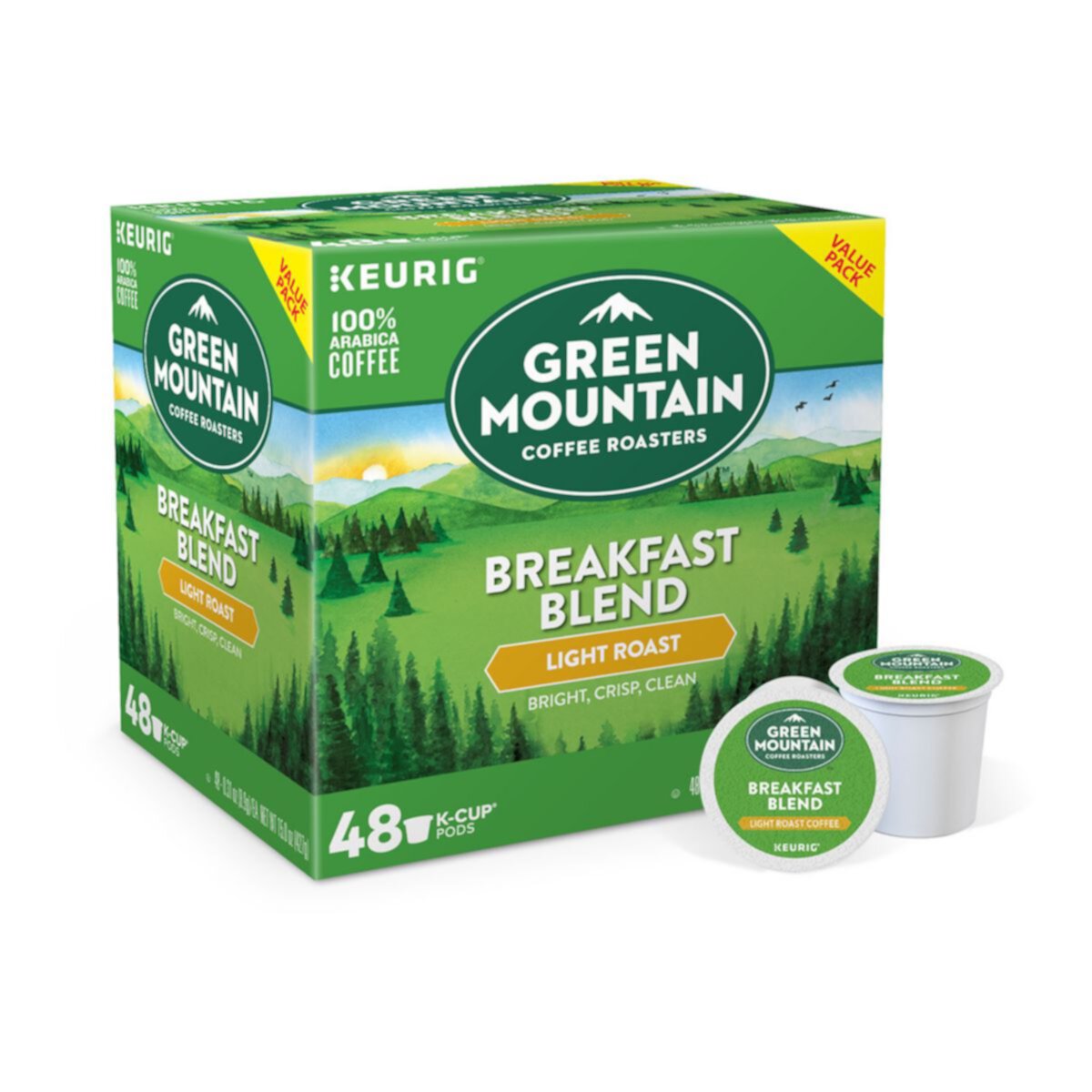 Green Mountain Coffee Breakfast Blend Coffee, Keurig® K-Cup® Pods, Light Roast - 48 шт. KEURIG