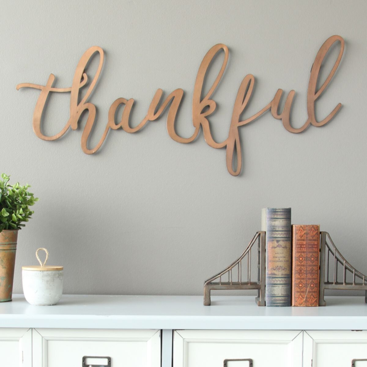 Бронзовый металлический декор для стен «Thankful», 33 см x 76 см Stratton Home Décor