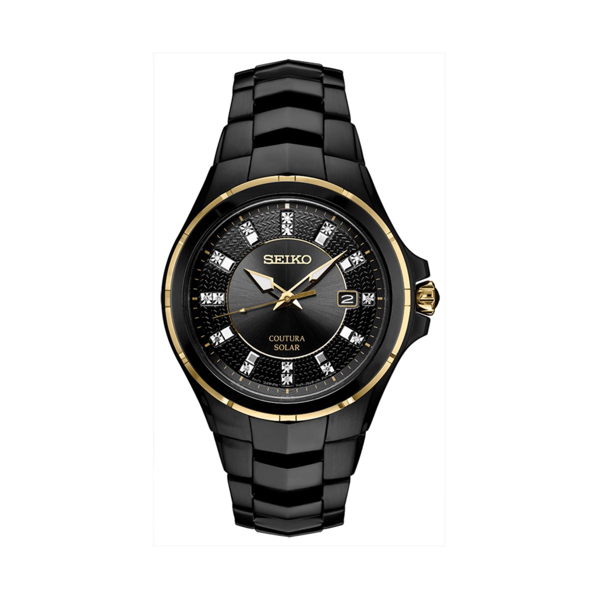Часы Seiko Men's Coutura Diamond Accent Black с ионным покрытием из нержавеющей стали на солнечных батареях - SNE506 Seiko