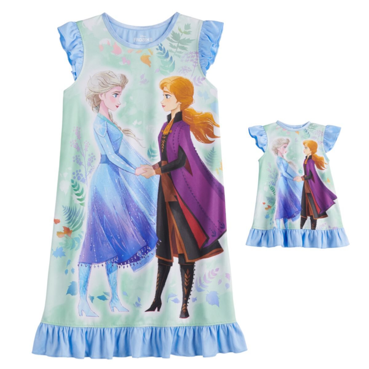 Disney's Frozen 2 Elsa and Anna Girls 4-8 Dorm Nightgown and Matching Doll Gown Licensed Character