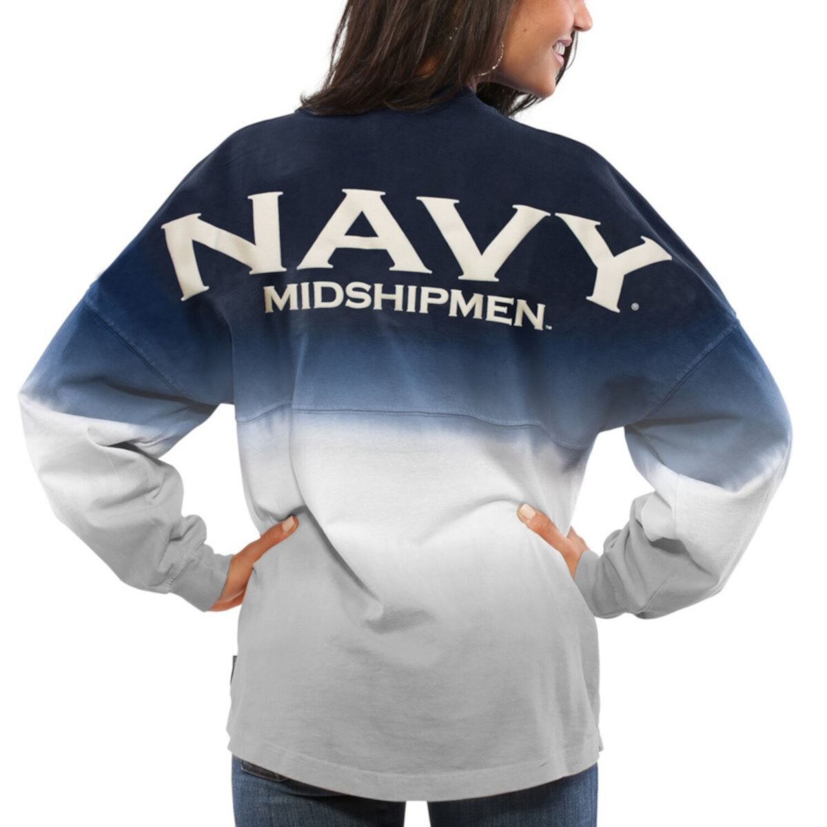 Женский темно-синий джерси Midshipmen Ombre с длинным рукавом, окрашенный методом погружения Spirit Jersey