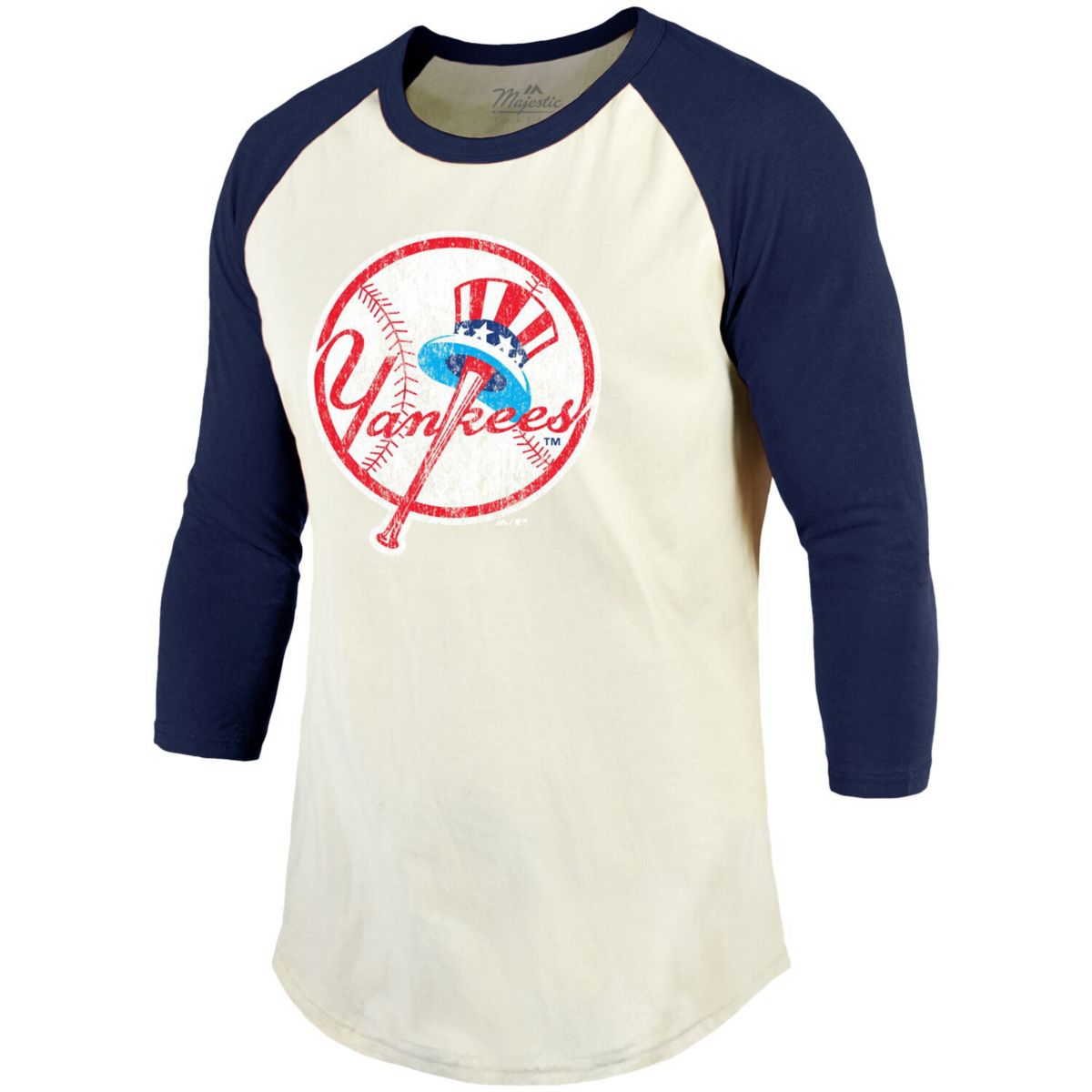 Мужская футболка Majestic Threads кремового / темно-синего цвета из коллекции New York Yankees Cooperstown, реглан с рукавами 3/4 Majestic