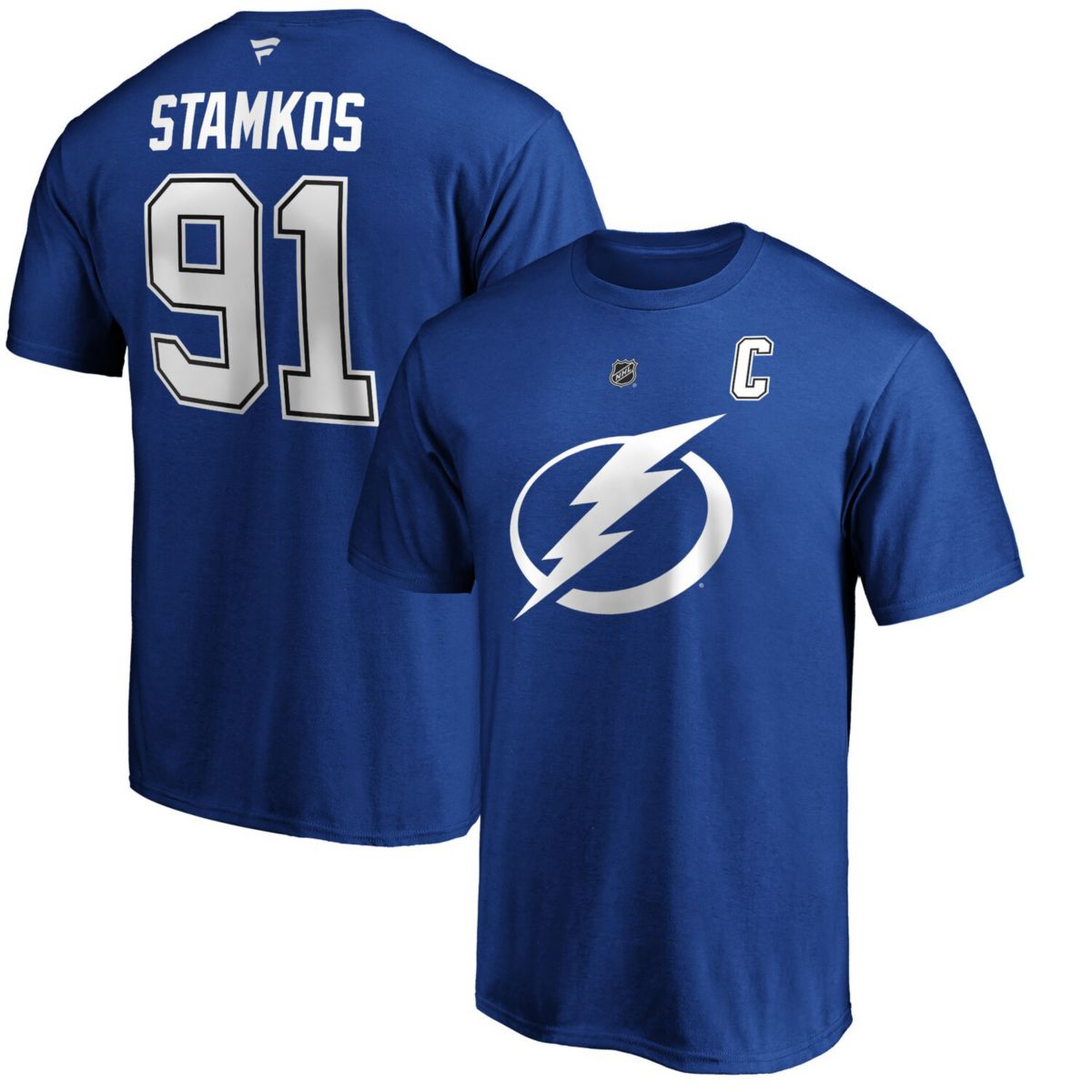 Мужская футболка Fanatics Branded с логотипом Tampa Bay Lightning и именем Стивена Стамкоса Fanatics