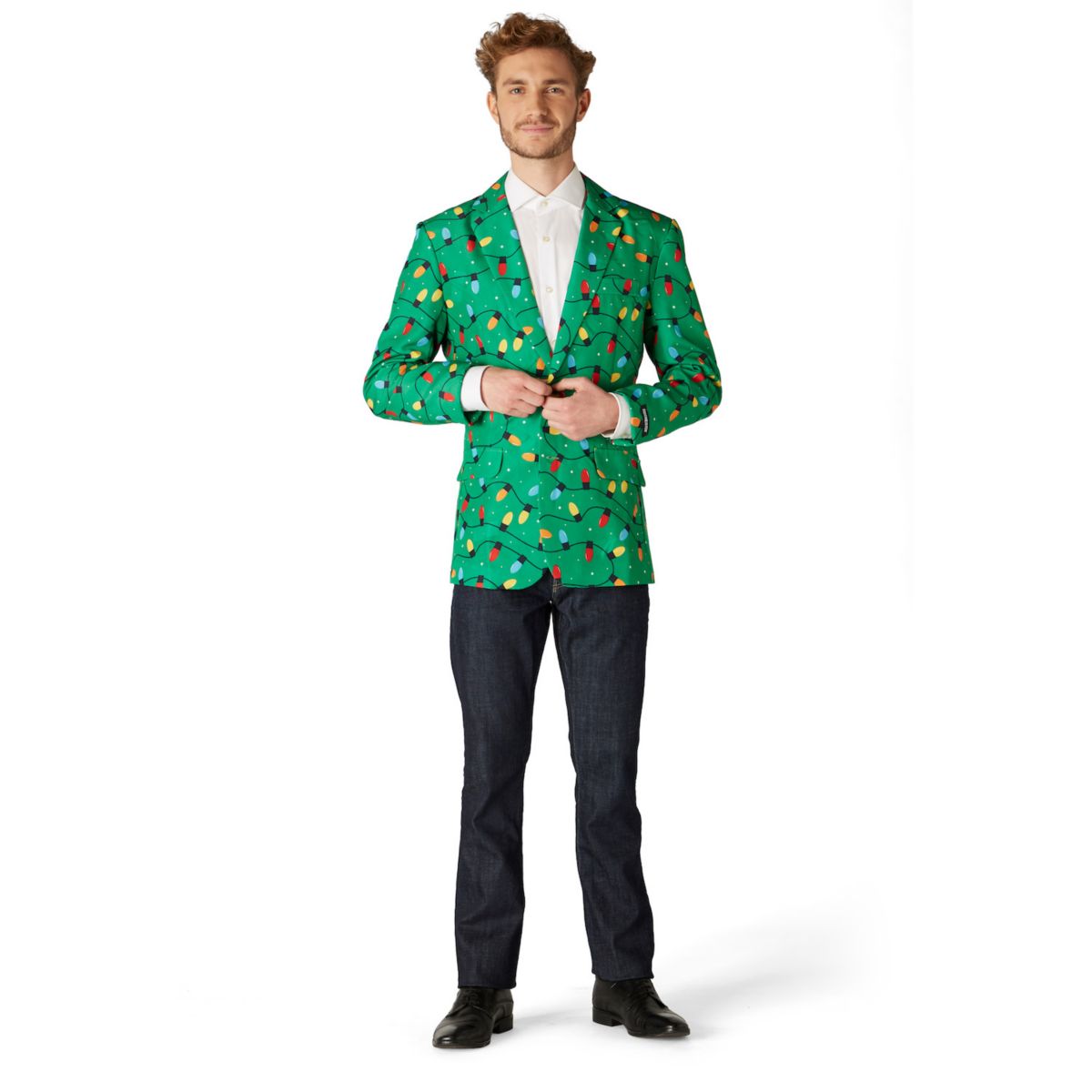 Мужской костюм Slim-Fit Christmas Tree Lights Light-Up Green Blazer Suitmeister