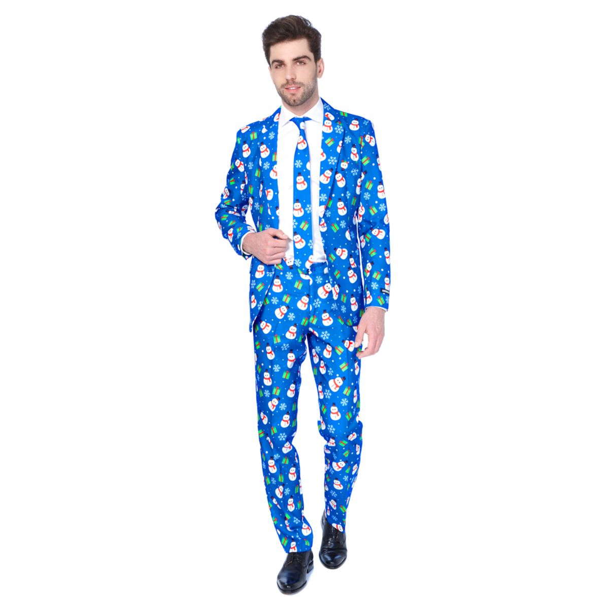 Мужской костюм Slim-Fit Blue Snowman с галстуком и синим костюмом для мужчин Suitmeister