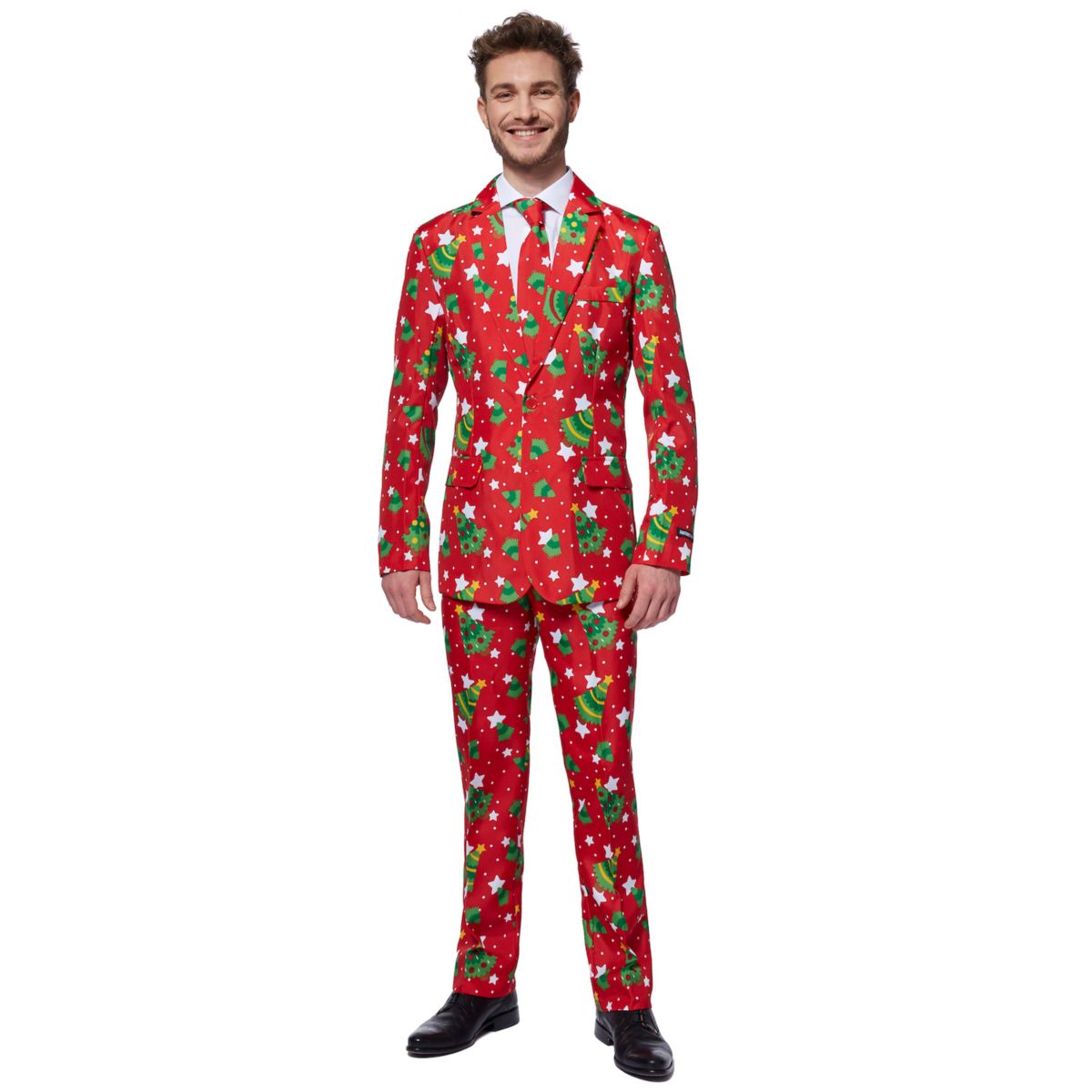 Мужской костюм Slim-Fit с новогодними елками и звездами Suitmeister и галстук Suitmeister