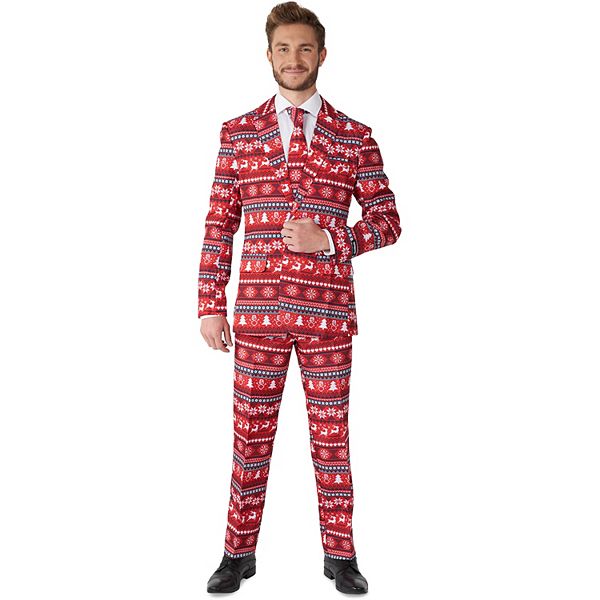 Мужской Костюм Suitmeister Nordic Pixel Red Christmas Slim-Fit Suitmeister