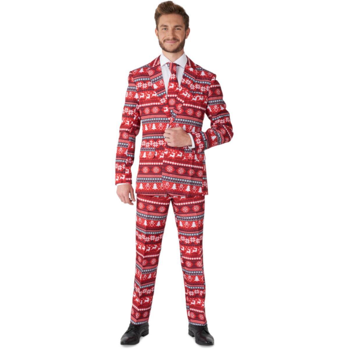 Мужской костюм Suitmeister Nordic Pixel Red Christmas Slim-Fit Holiday New New Suit Set Suitmeister
