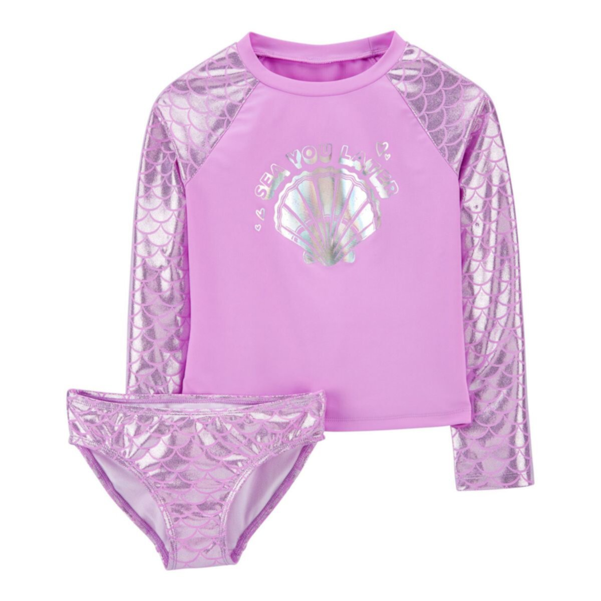 Girls 4-14 OshKosh B'gosh® Sparkle Seashell Rashguard Top & Bottoms Swimsuit Set OshKosh B'gosh