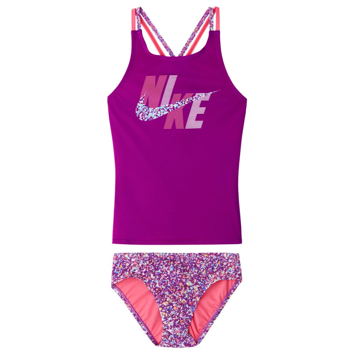 Комплект для девочек 7–16 лет Nike Pixel Party Spiderback Tankini & Bottoms Swimsuit Set Nike