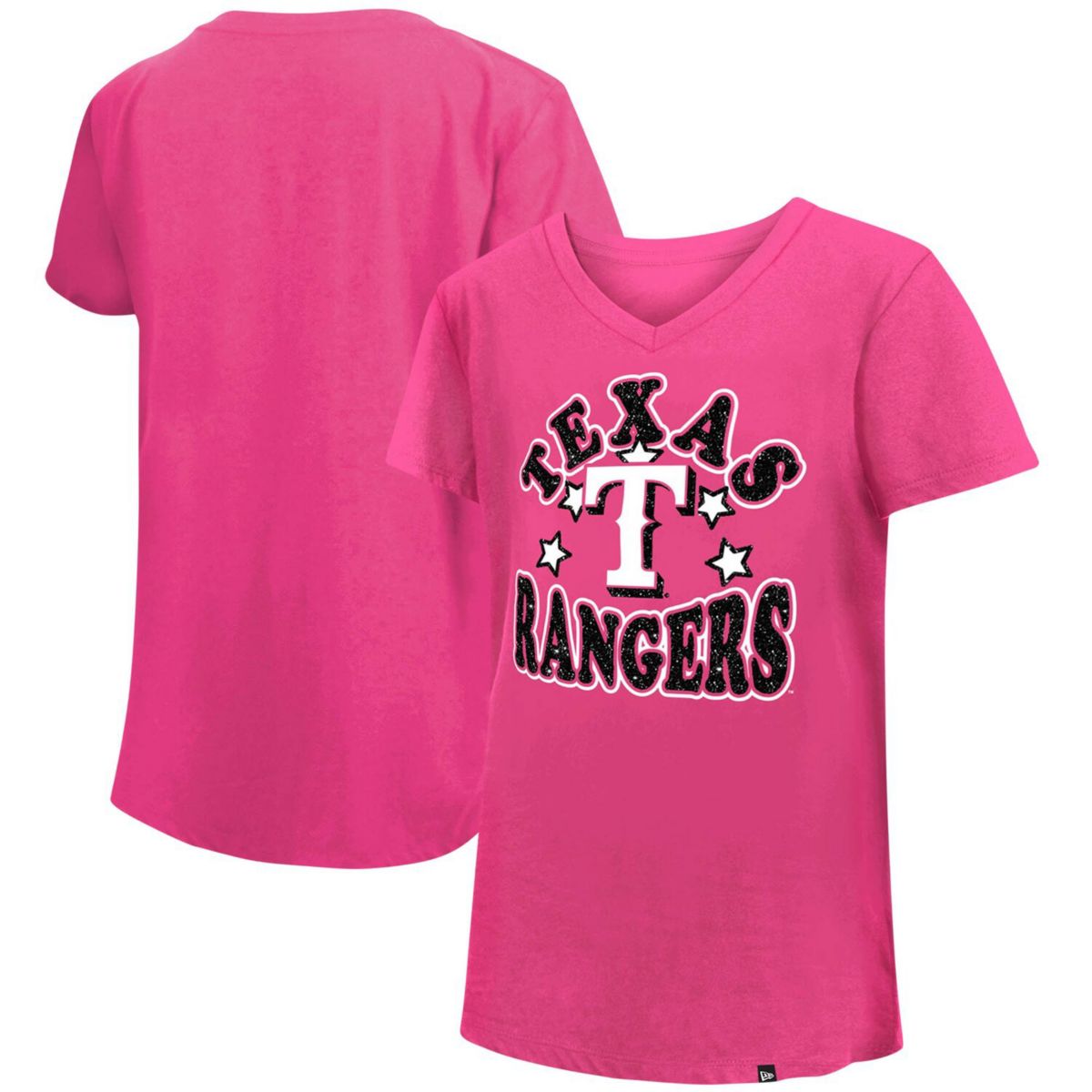 Розовая футболка с V-образным вырезом и звездами из джерси Texas Rangers New Era для девочек New Era