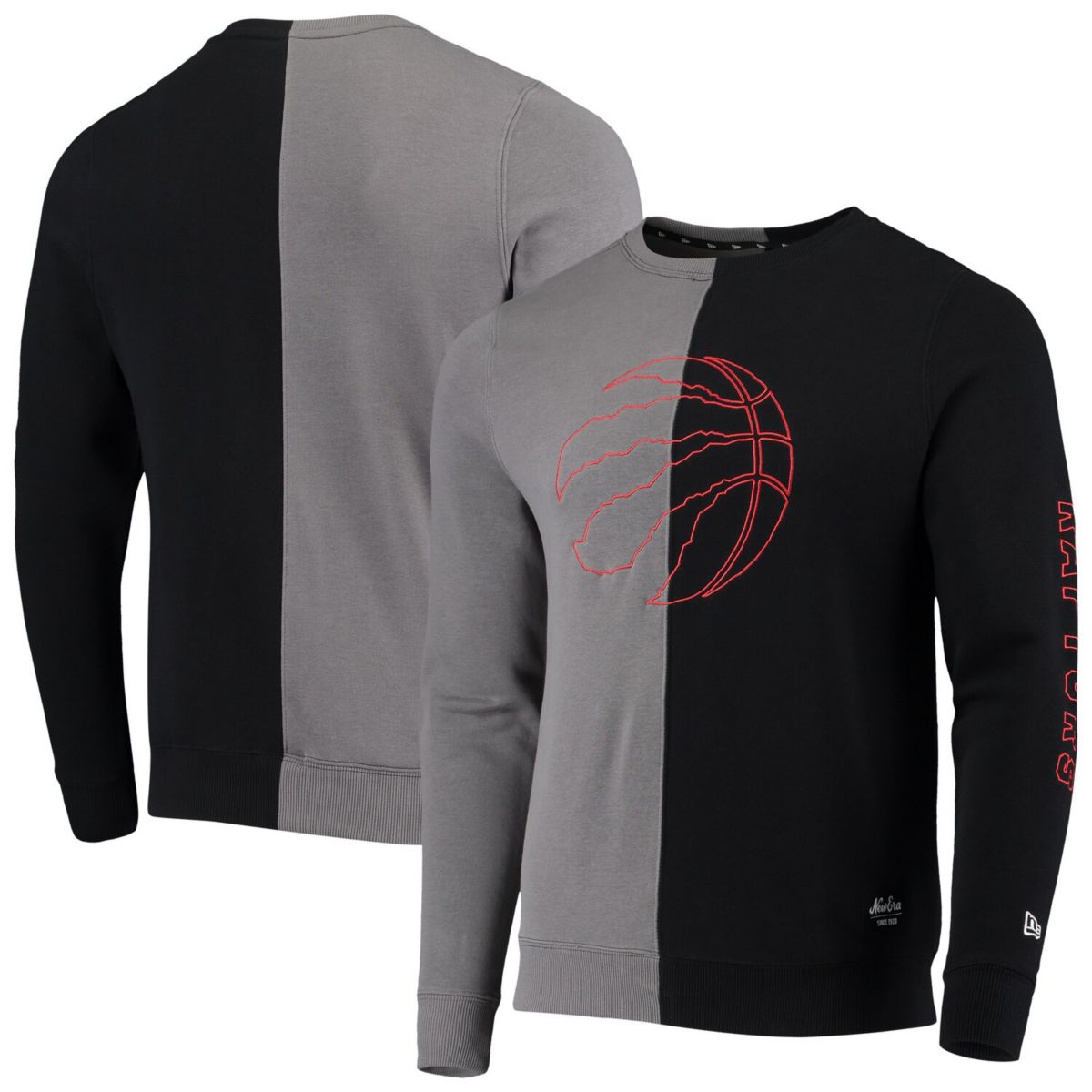 Men's New Era Gray/Black Toronto Raptors Diagonal French Terry Color Block Pullover Sweatshirt New Era