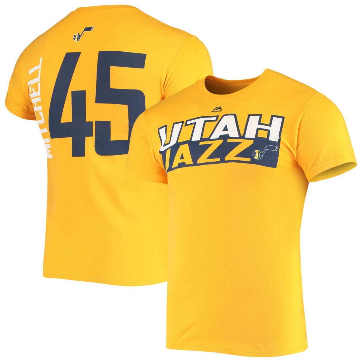 Men's Majestic Donovan Mitchell Gold Utah Jazz Vertical Name & Number T-Shirt Majestic