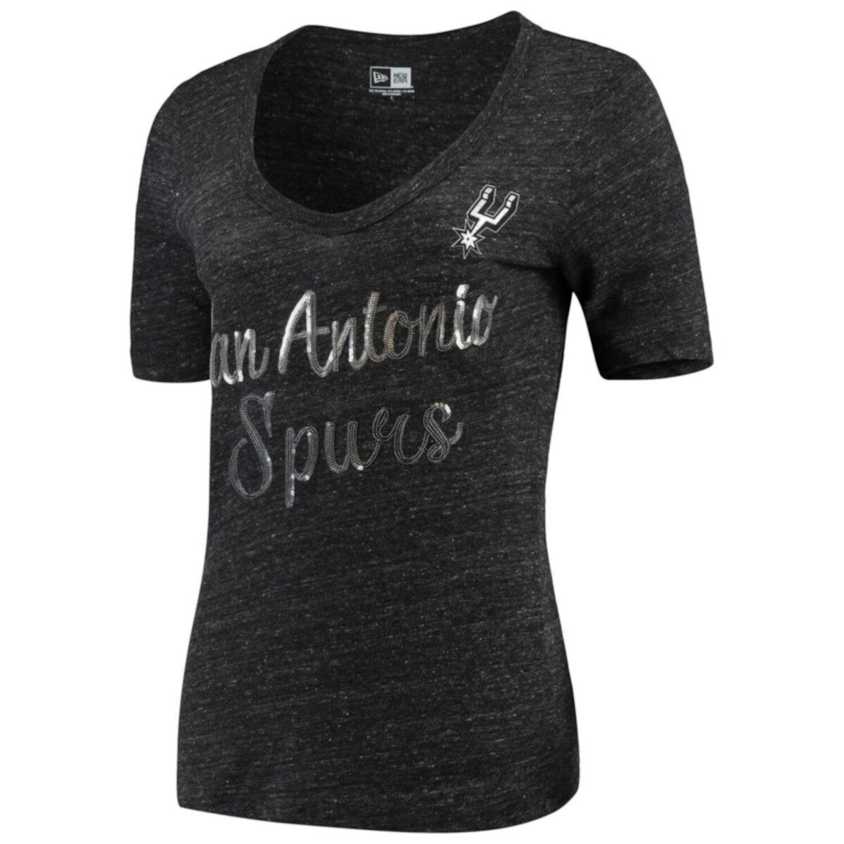 Женская черная футболка из джерси Tri-Blend с U-образным вырезом New Era San Antonio Spurs New Era