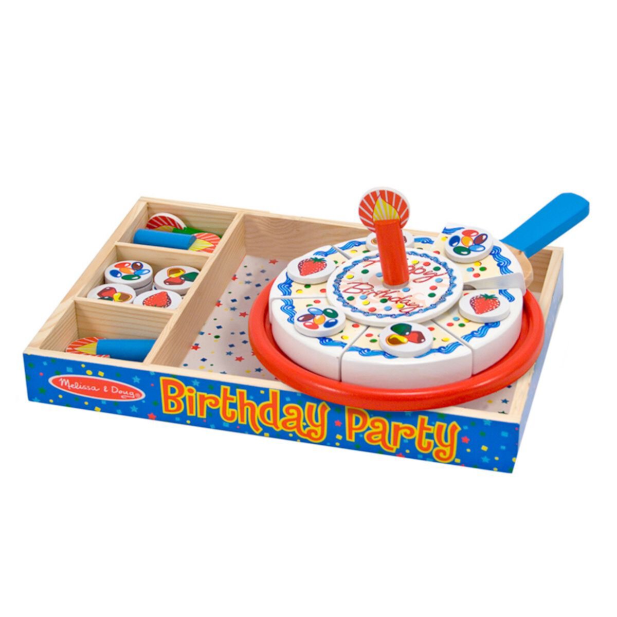 Торт на день рождения «Мелисса и Дуг» — деревянная игровая еда с разнообразными начинками и 7 свечами Unbranded