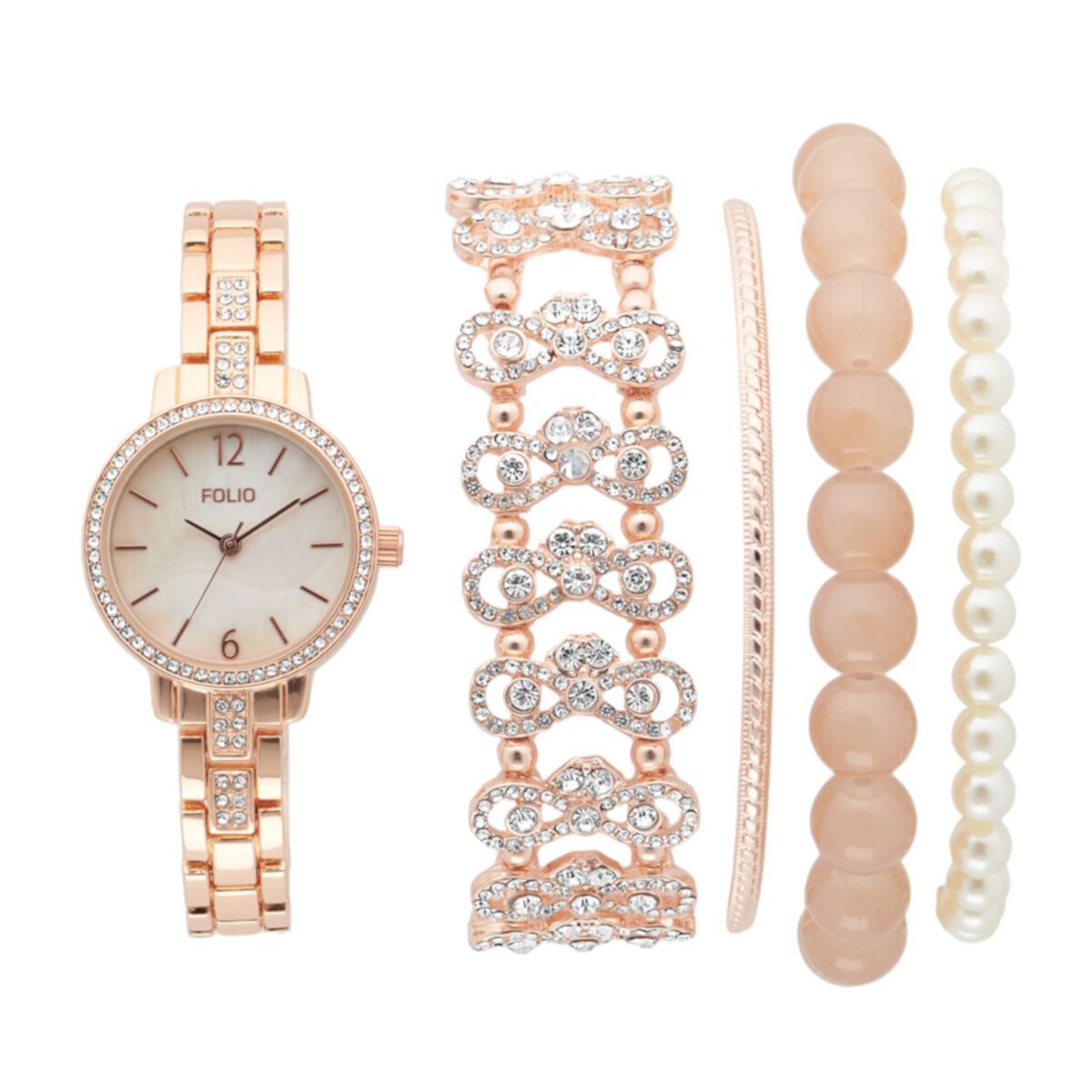 Женские наручные часы и браслет Folio с эффектом розового золота с блестками и румянами Folio