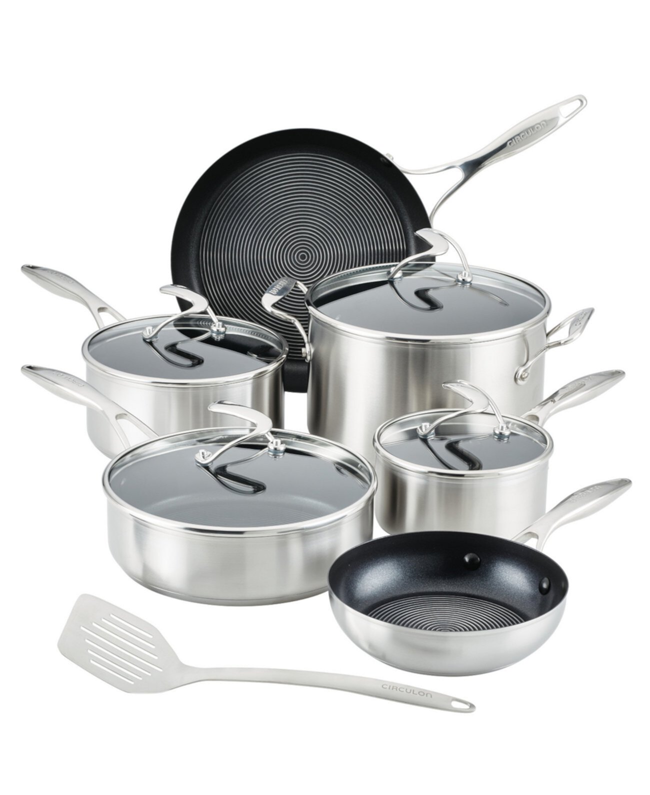 SteelShield S-Series из нержавеющей стали, кастрюли и сковороды с антипригарным покрытием Набор посуды с дополнительной посудой, 10 предметов, серебристый Circulon