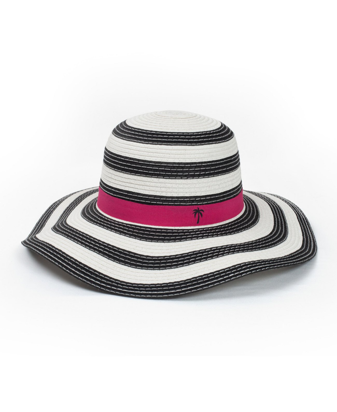 Женская складная регулируемая соломенная пляжная шляпа с темно-синими и белыми полосками и розовым ремешком Shady Lady