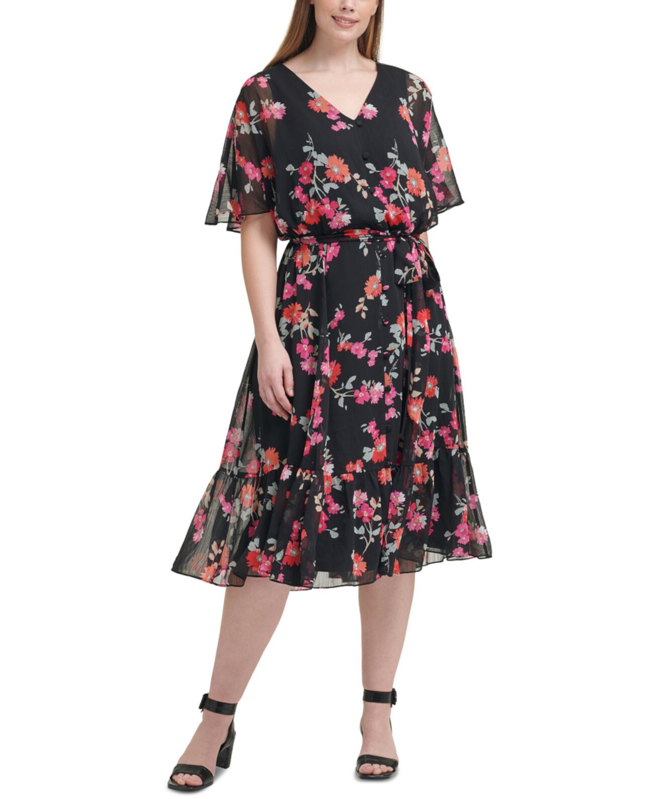 Платье миди большого размера с цветочным принтом Calvin Klein