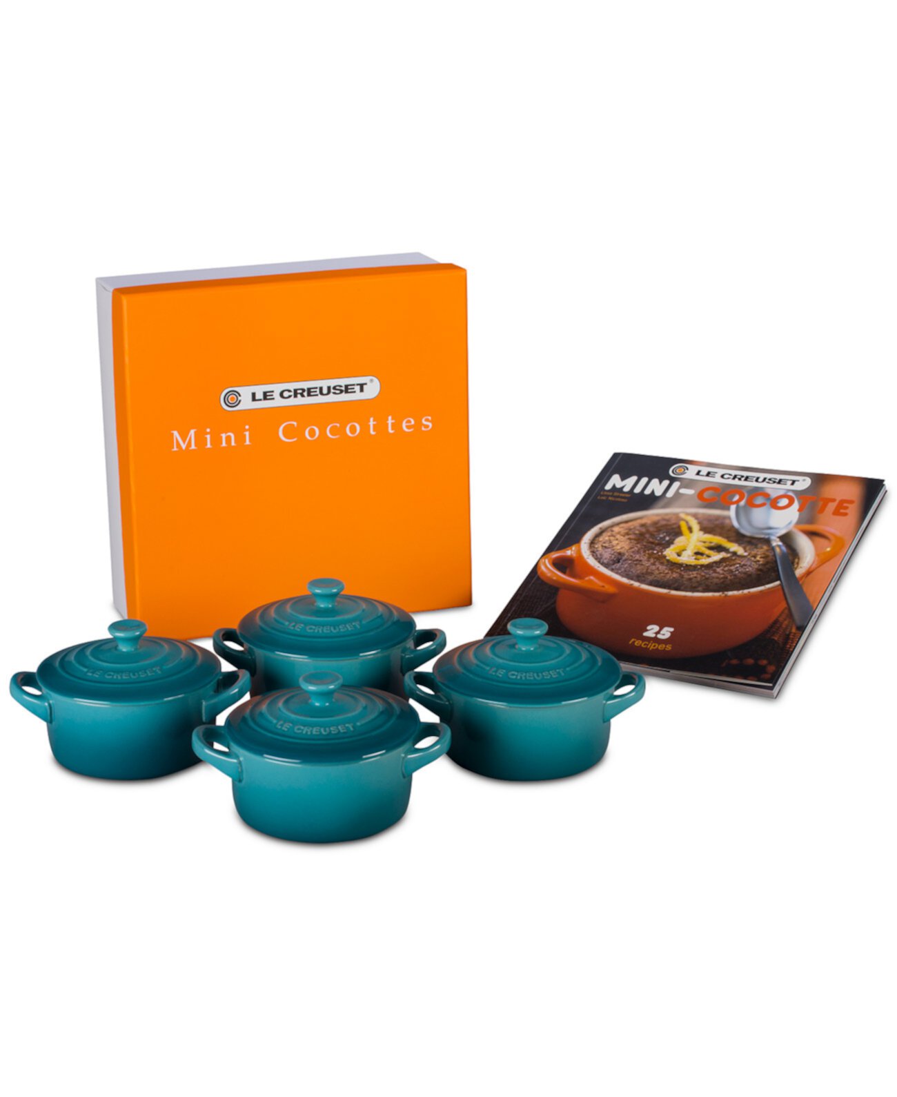 Набор из 4 маленьких круглых кокоток из керамики с буклетом рецептов Le Creuset