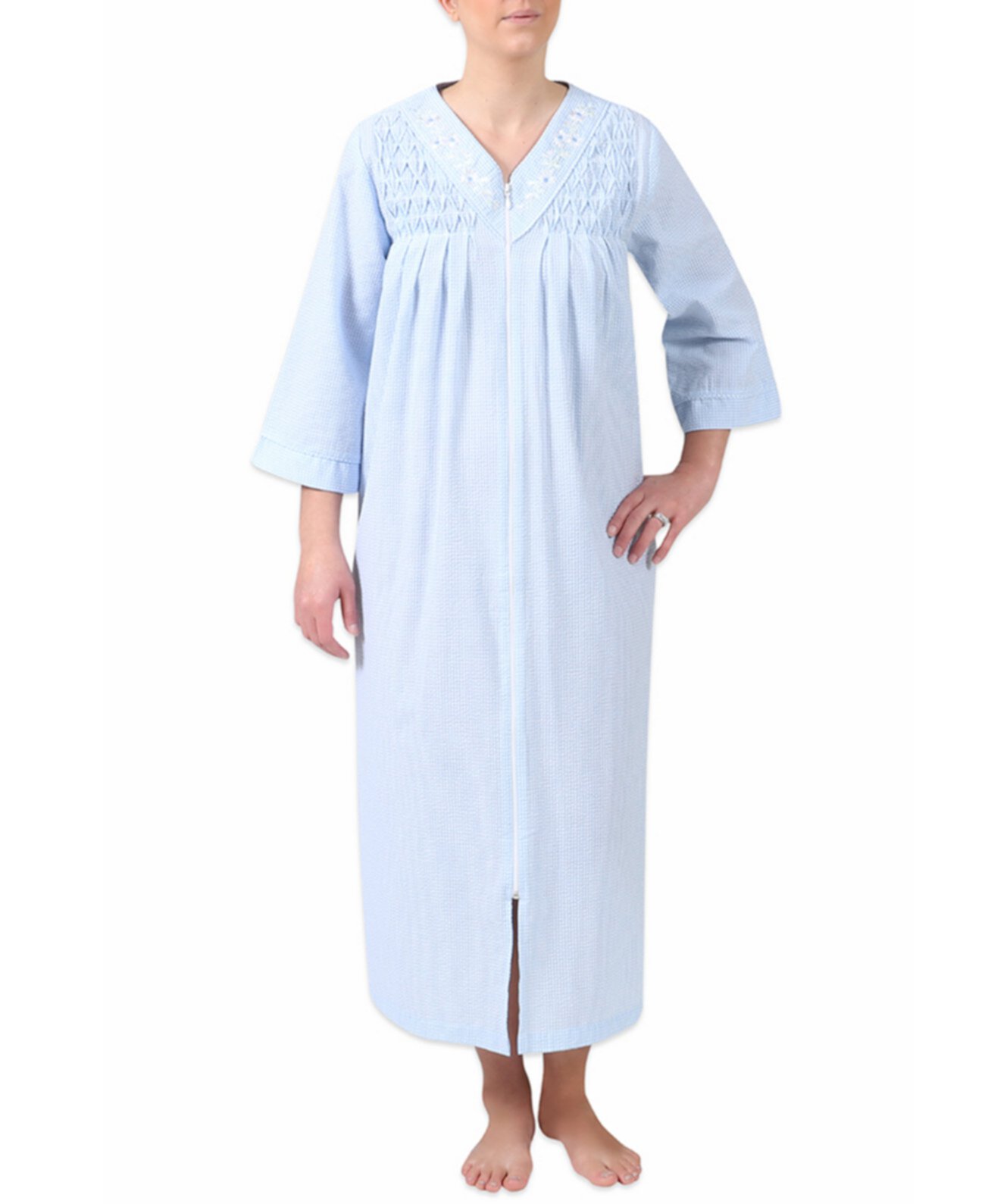 Plus Size Embroidered Gingham Robe Miss Elaine
