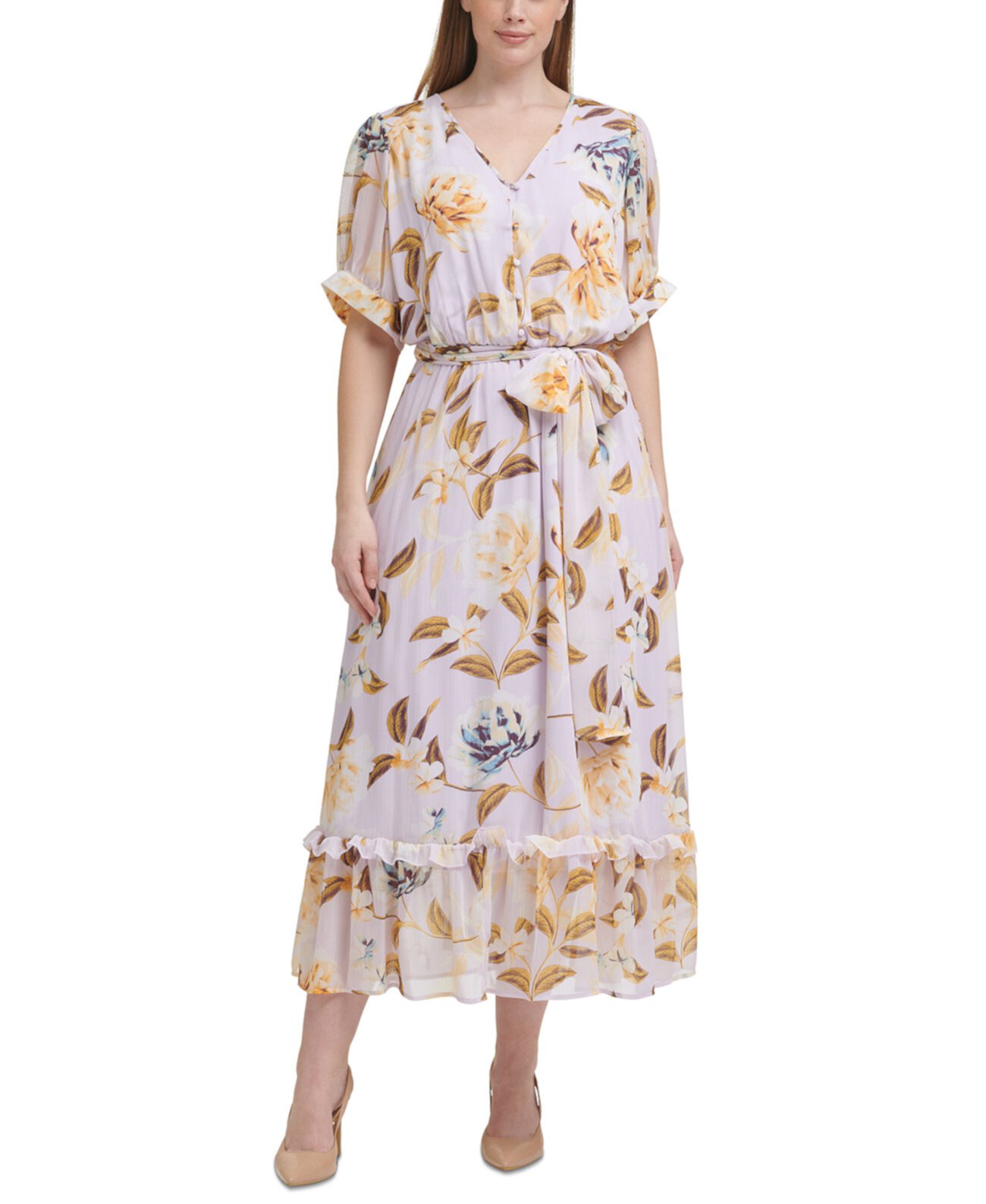 Plus Size Floral-Print Maxi Dress Calvin Klein