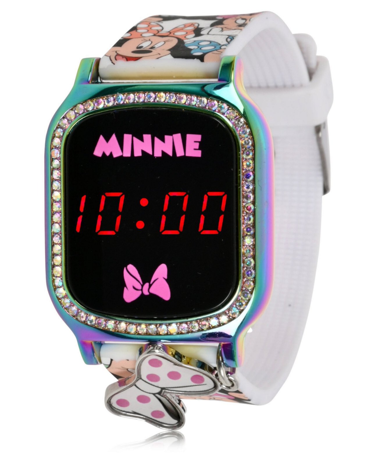 Детские часы с сенсорным экраном Минни Маус, белый силиконовый ремешок, светодиодные часы, с подвесной подвеской, 36 мм x 33 мм ACCUTIME