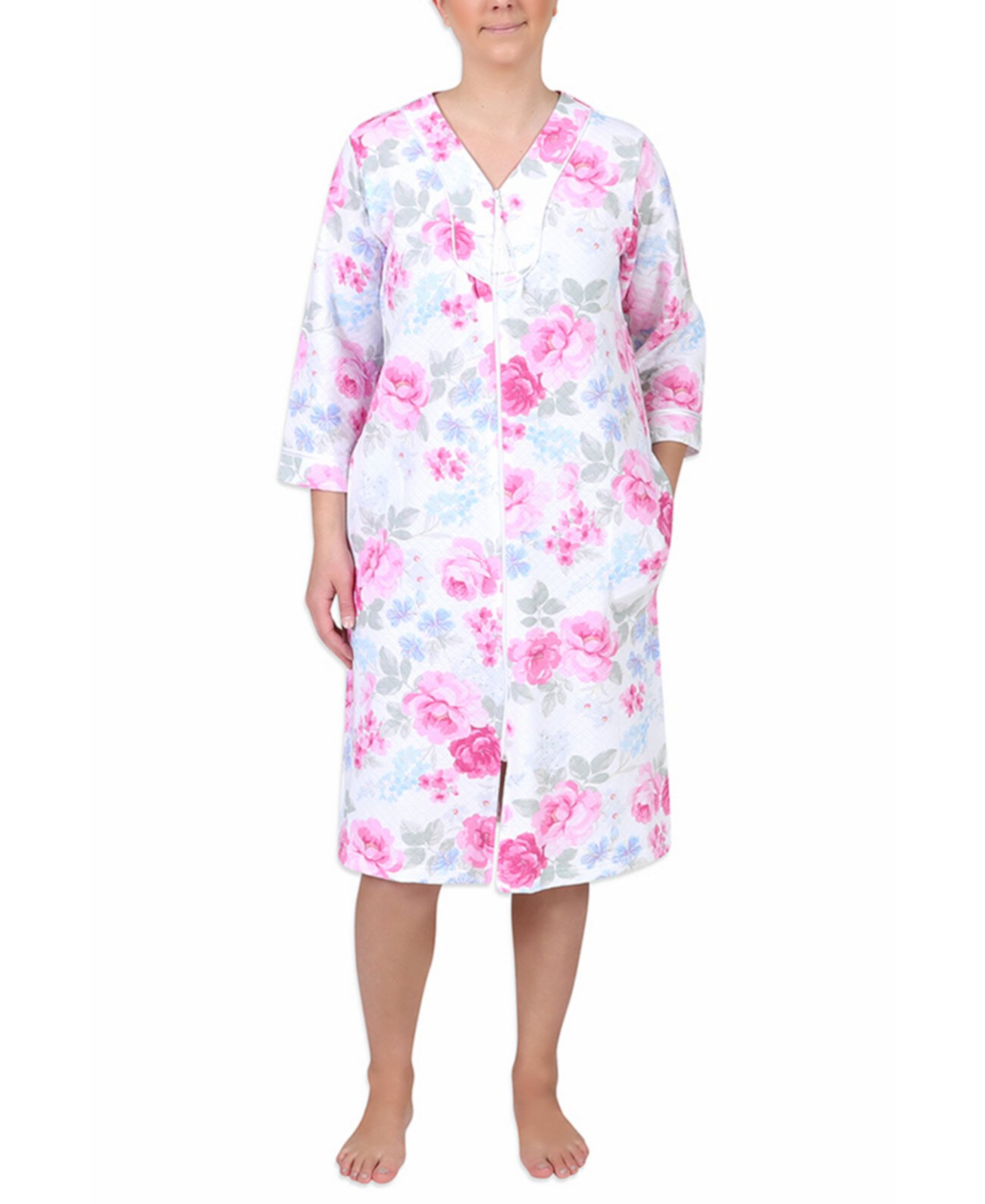 Короткий халат на молнии с цветочным принтом Miss Elaine