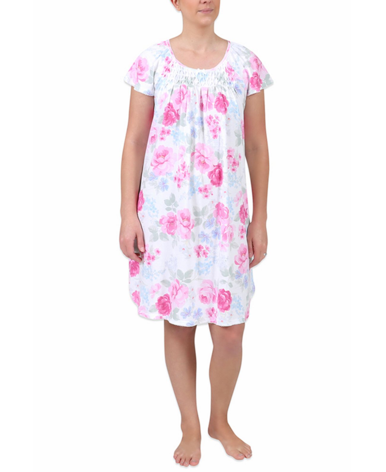 Plus Size Floral-Print Short-Sleeve Nightgown Miss Elaine