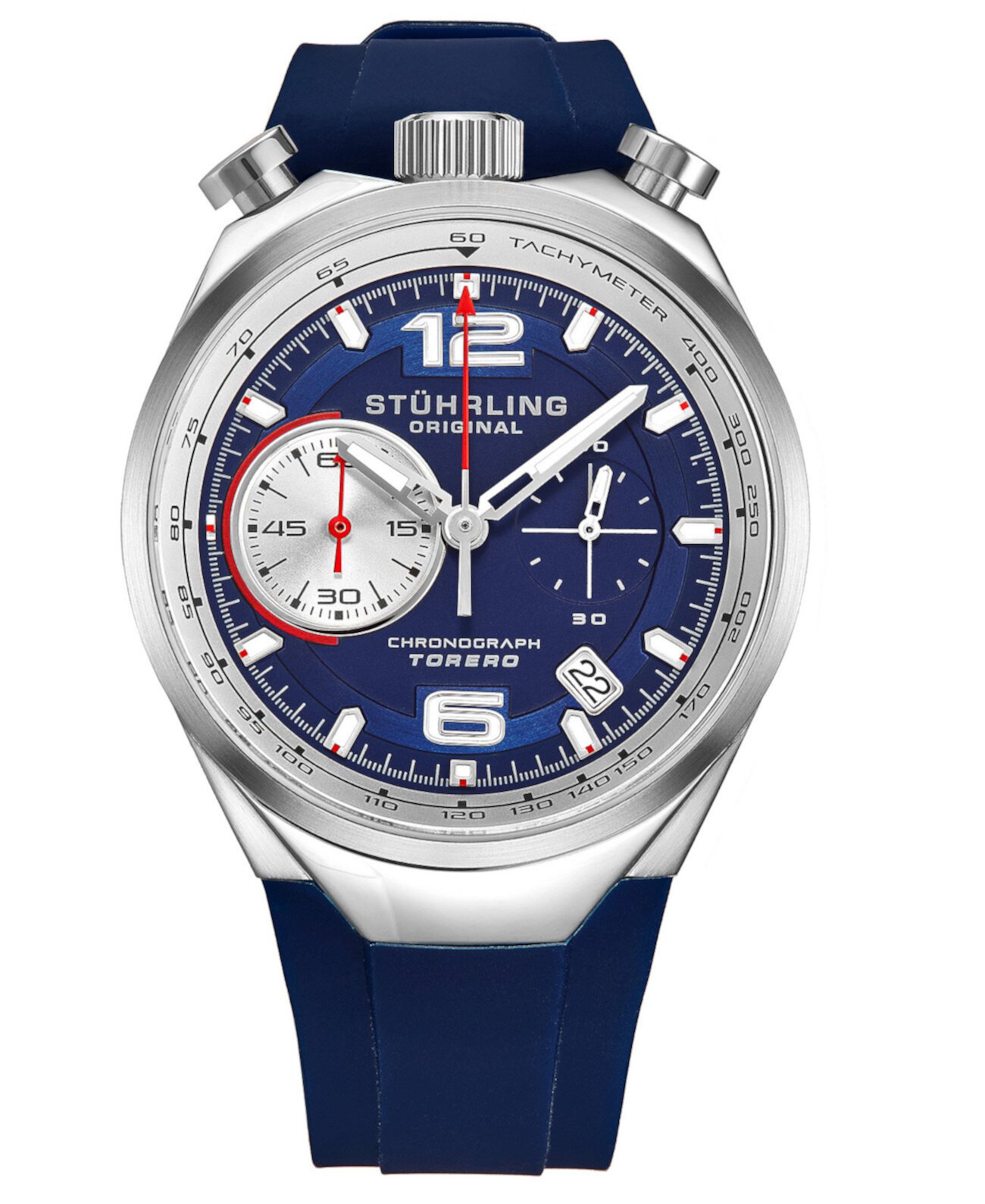 Мужские кварцевые синие высококачественные резиновые часы с силиконовым ремешком 42 мм Stuhrling