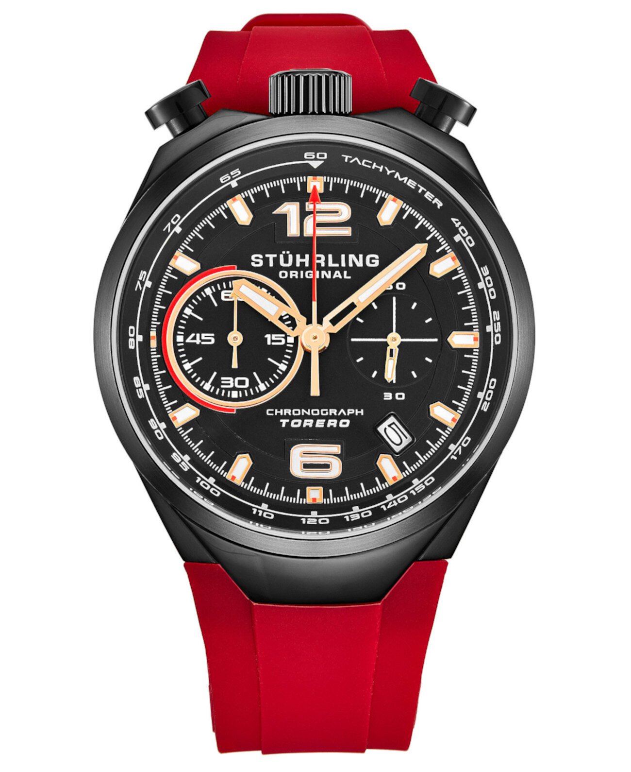 Мужские кварцевые красные высококачественные резиновые наручные часы с силиконовым ремешком 42 мм Stuhrling
