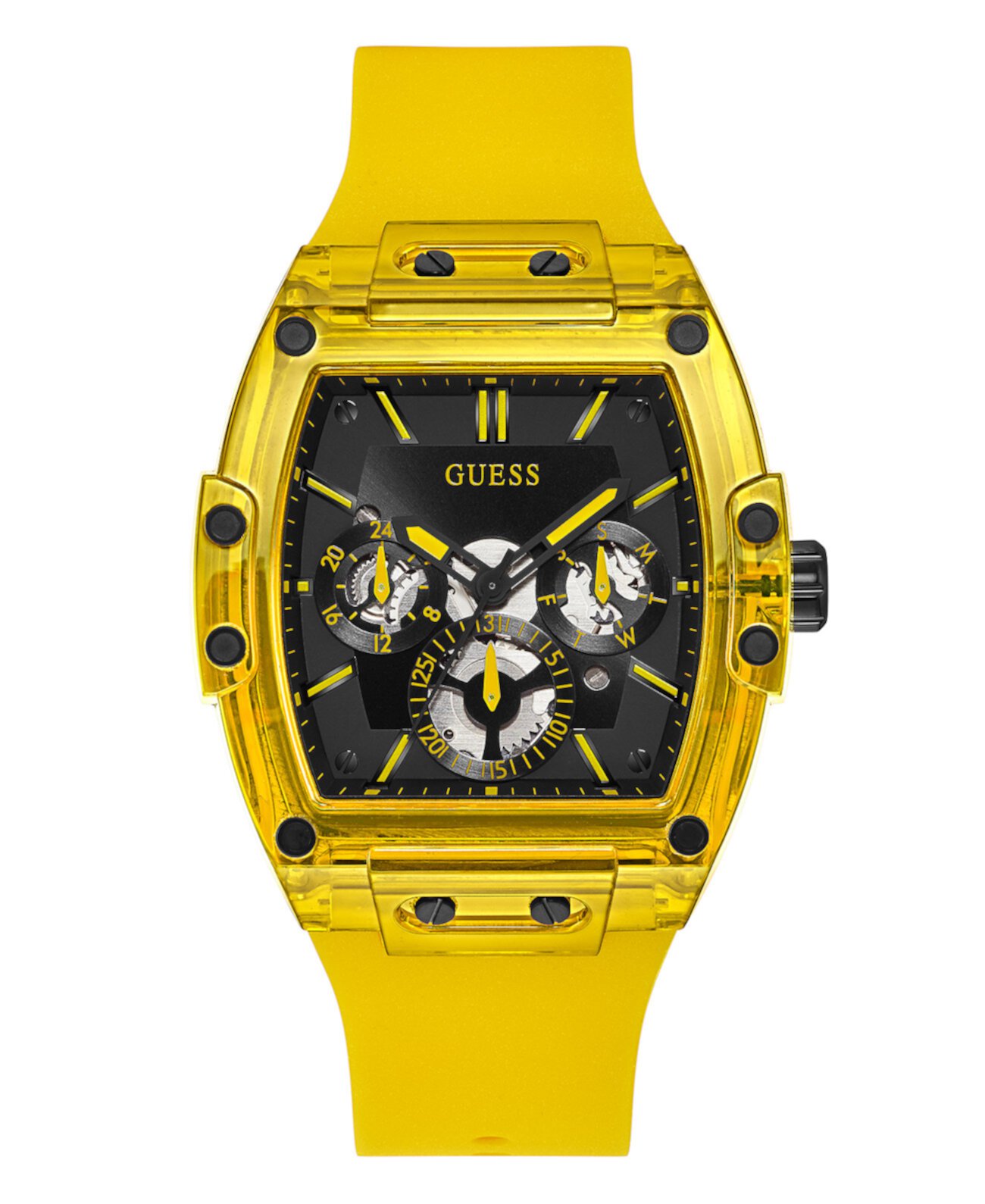 Мужские желтые силиконовые многофункциональные часы 43 мм GUESS