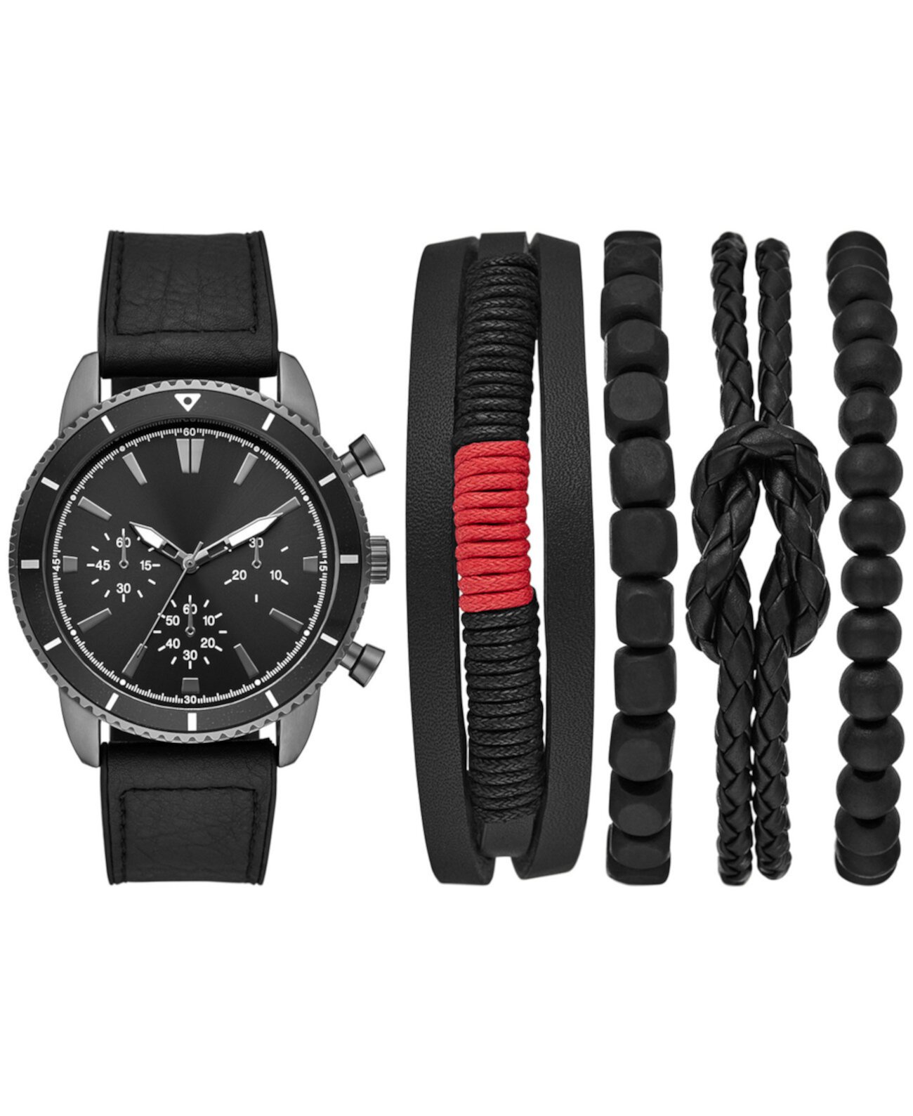 Мужские часы и браслеты с черным ремешком из искусственной кожи, подарочный набор 45 мм Folio