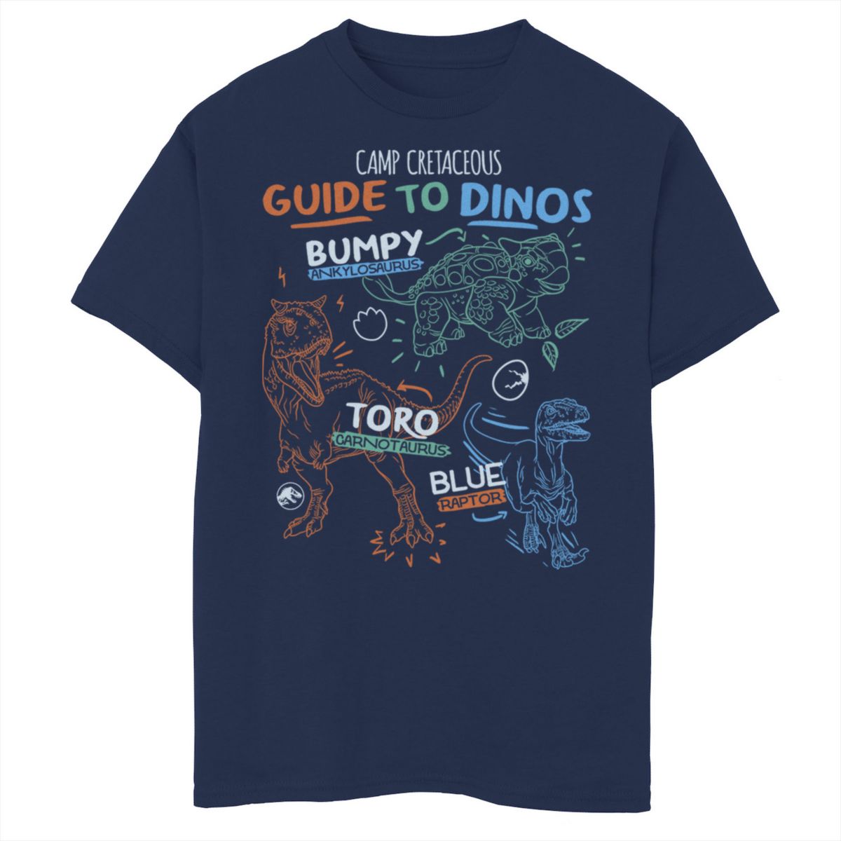 Джерси Jurassic World Для мальчиков: Camp Cretaceous Guide To Dinos Line Art Graphic Tee Jurassic World