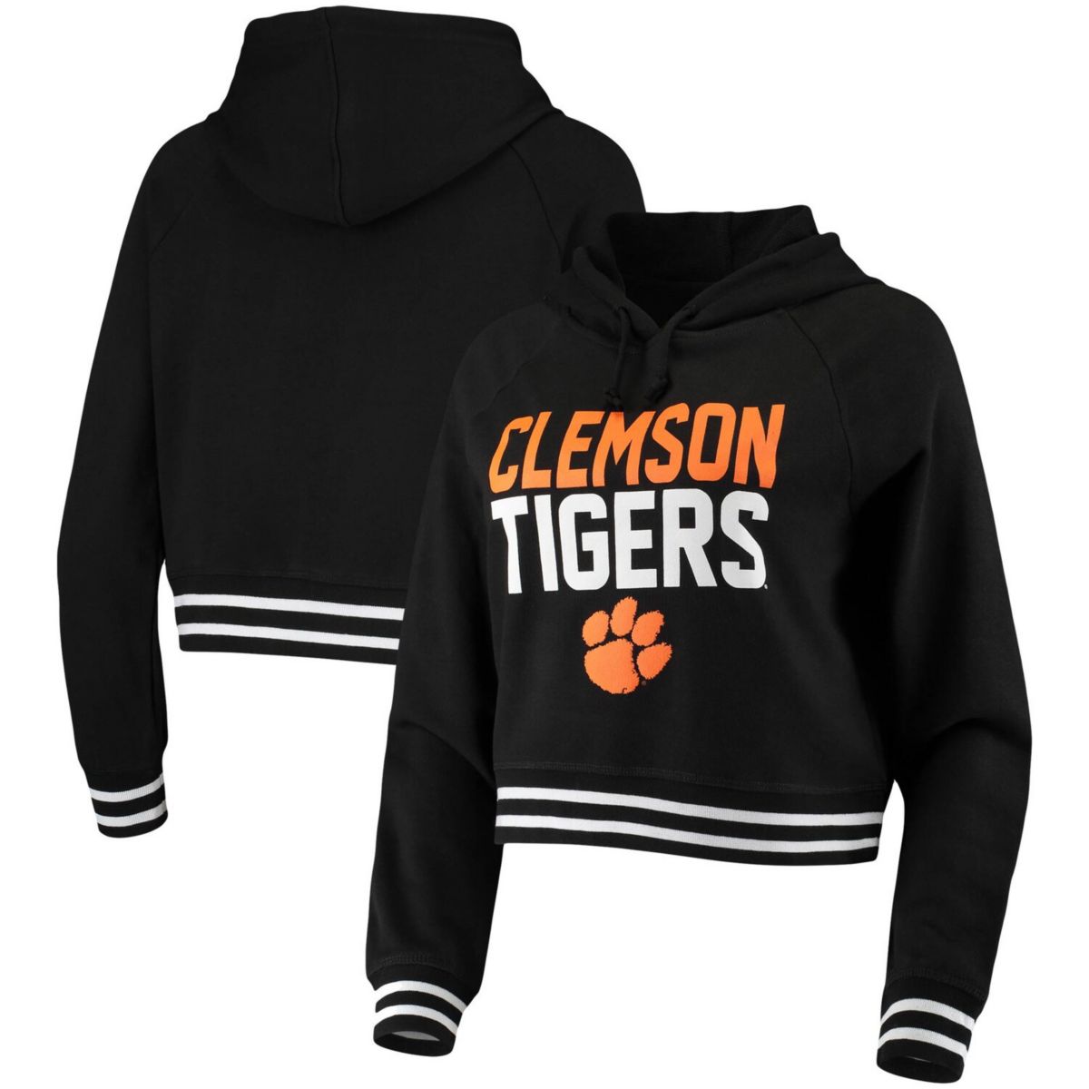 Women's Black Clemson Tigers Stadium Cropped Pullover Hoodie Unbranded