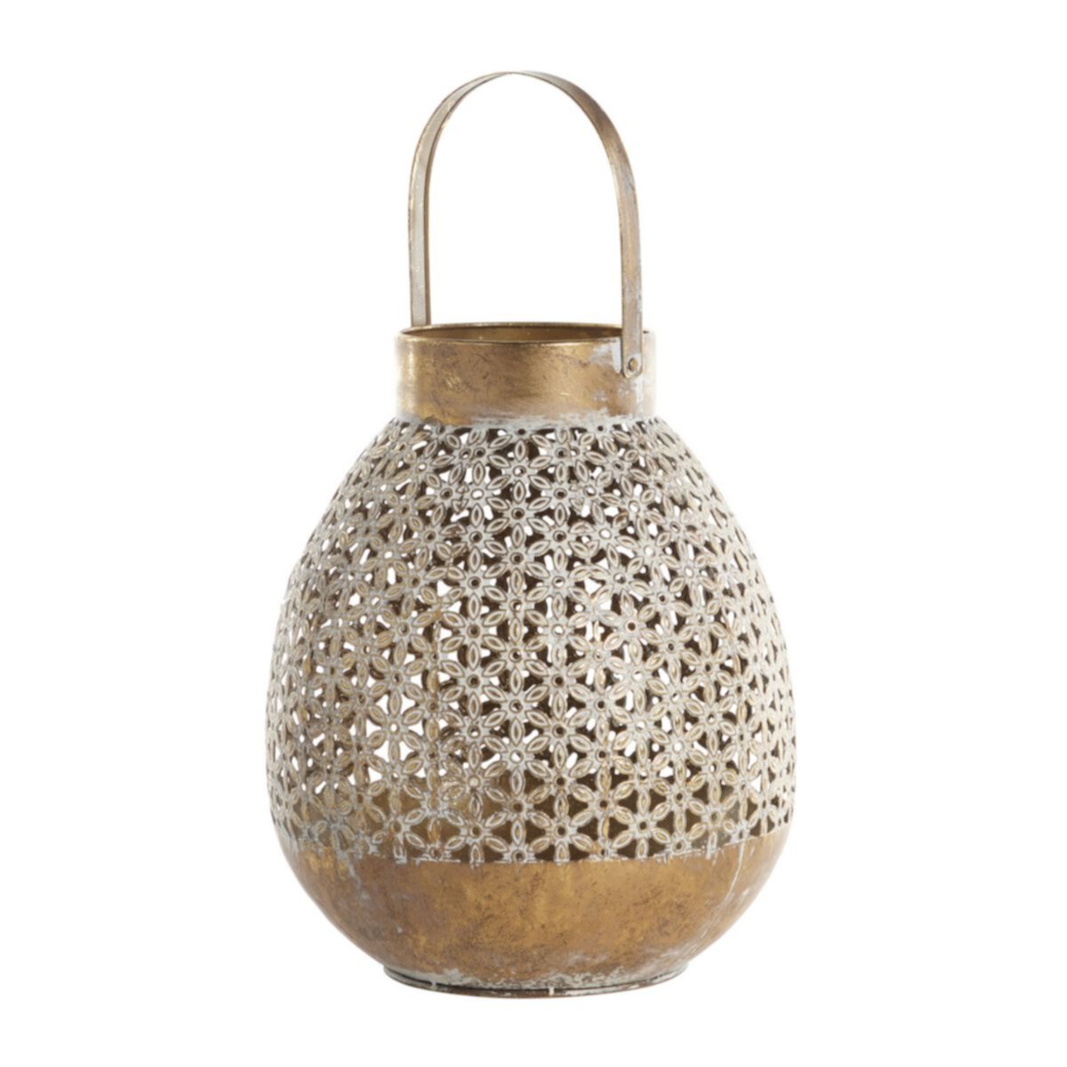 Stella & Eve Round Distressed White & Antique Gold Metal Lantern Stella & Eve