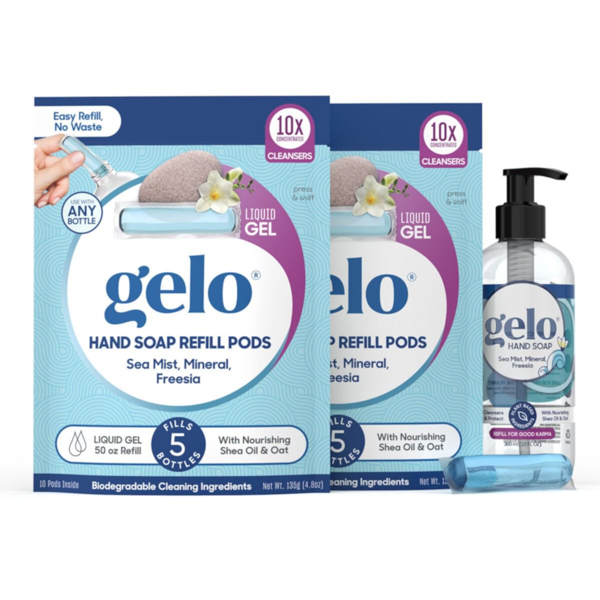 Жидкое гелевое мыло для рук Gelo Value Pack - Морской туман и минералы, 100 жидких унций + многоразовая бутылка Gelo