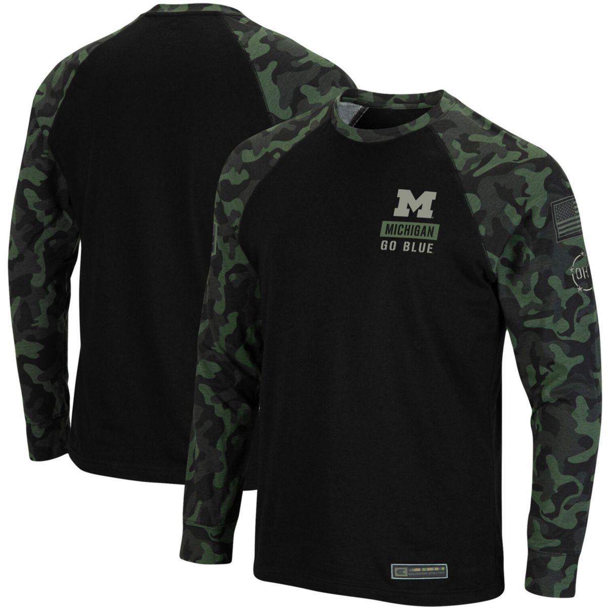 Мужская футболка Colosseum Black Michigan Wolverines OHT в стиле милитари с камуфляжным принтом реглан Colosseum
