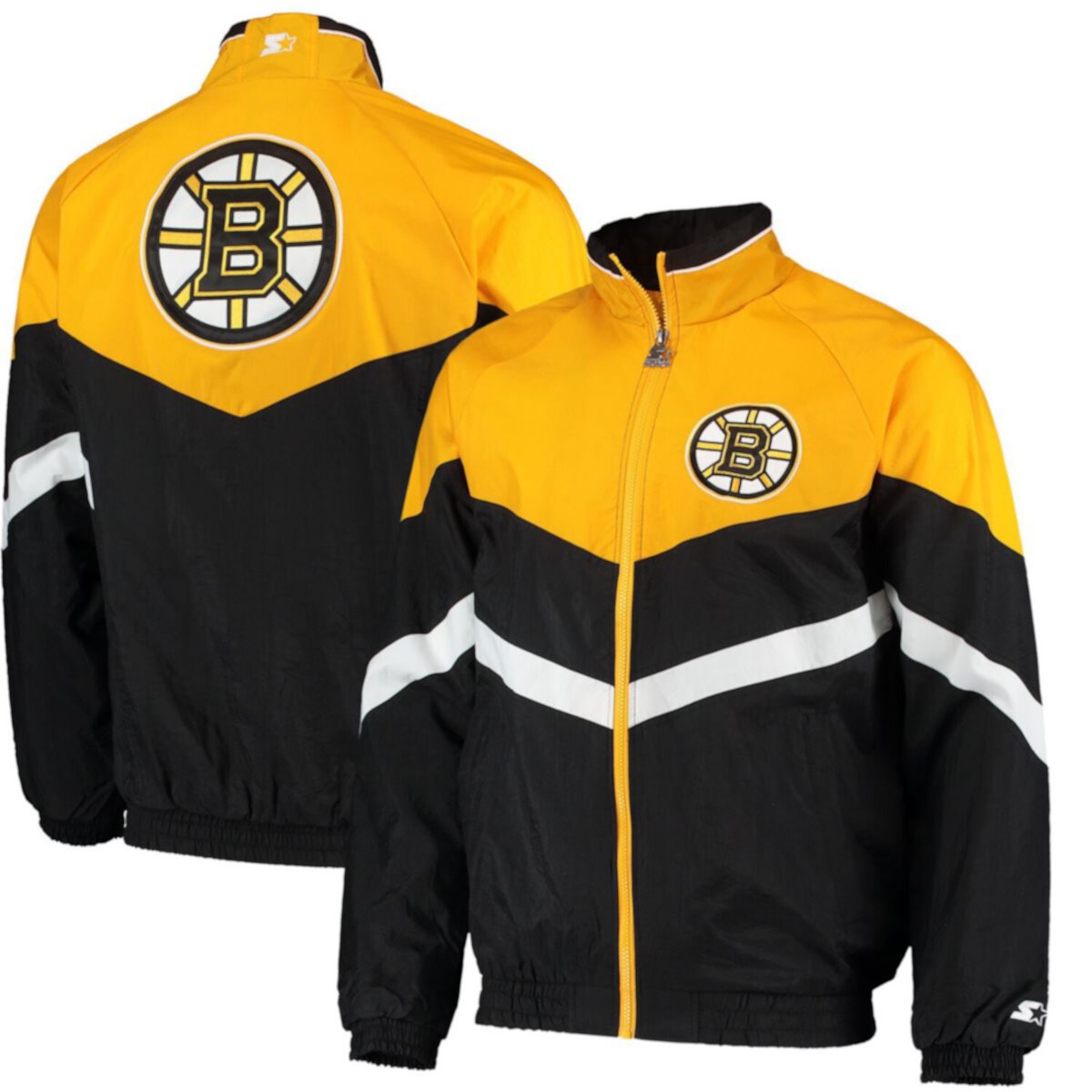 Men's Starter Black/Gold Boston Bruins The Bench Coach Raglan Full-Zip Jacket Starter