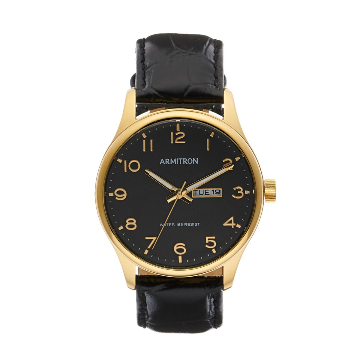 Мужские кожаные часы с календарем Armitron - 20-5355BKGPBK Armitron