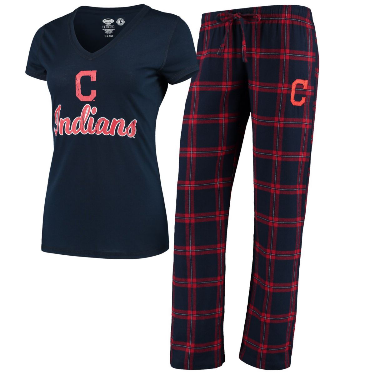 Women's Concepts Sport Navy/Red Cleveland Indians Troupe V-Neck T-Shirt & Pants Sleep Set Unbranded