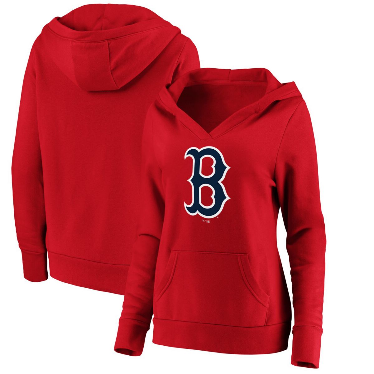 Женская толстовка с капюшоном и логотипом Fanatics Red Boston Red Sox, кроссовер с v-образным вырезом и официальным логотипом Fanatics