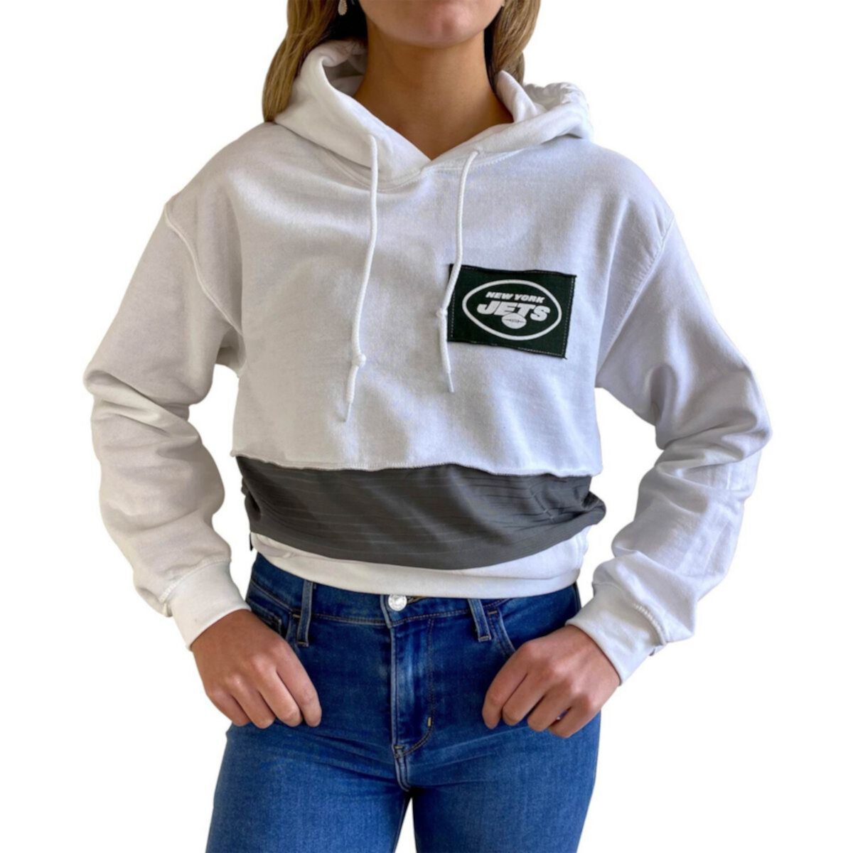 Женская Футболка Refried Apparel Белая New York Jets Устойчивый Кроп Долман Пуловер Refried Apparel