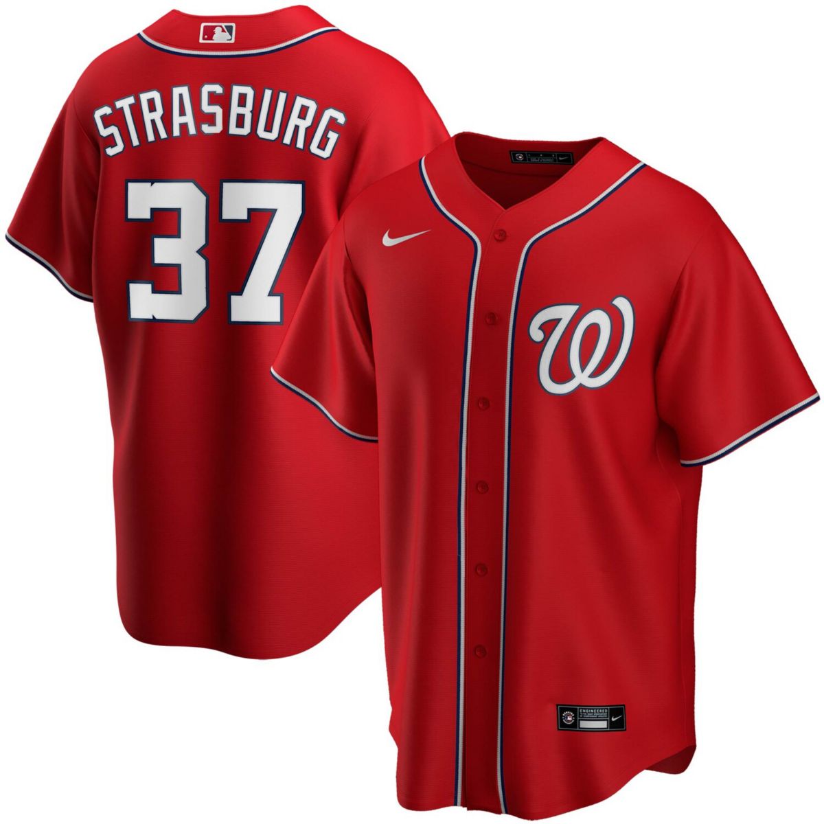 Мужская футболка Nike Stephen Strasburg Red Washington Nationals с альтернативной репликой имени игрока Nike