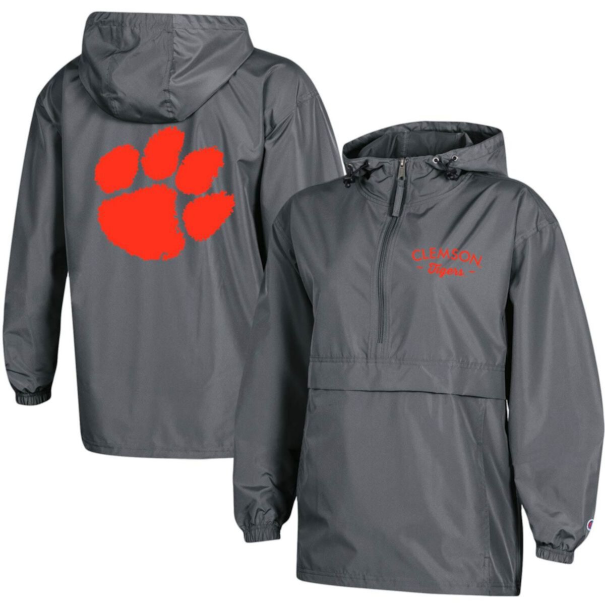 Темно-серая женская куртка Champion® Clemson Tigers Packable Half-Zip Light Rain Jacket Champion