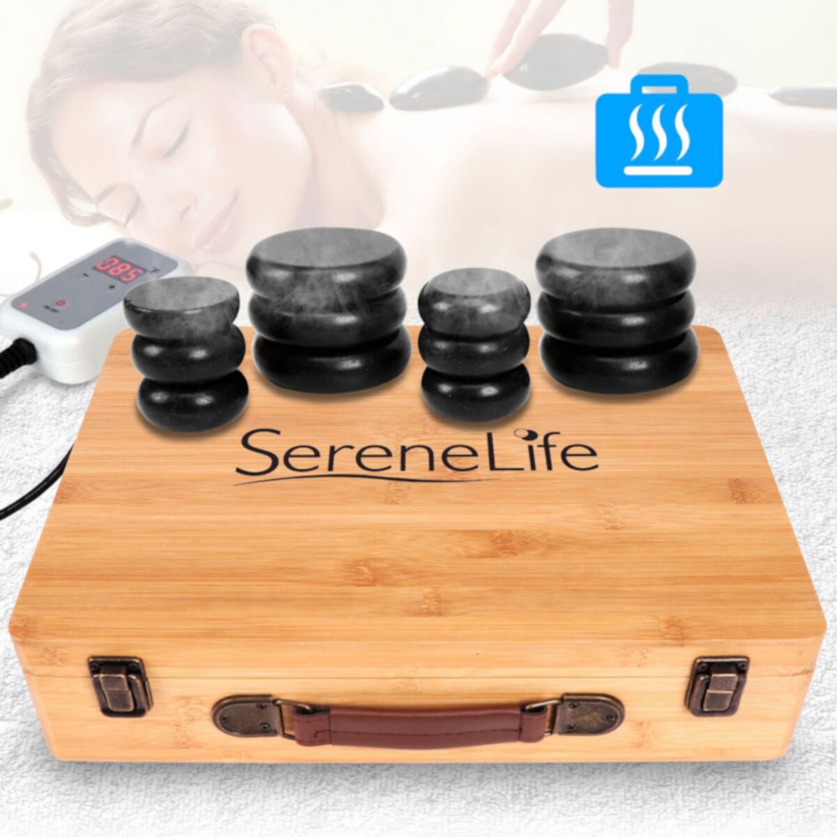 Набор для массажа горячими камнями SereneLife PSLMSGST65 с дорожным чемоданом Serenelife