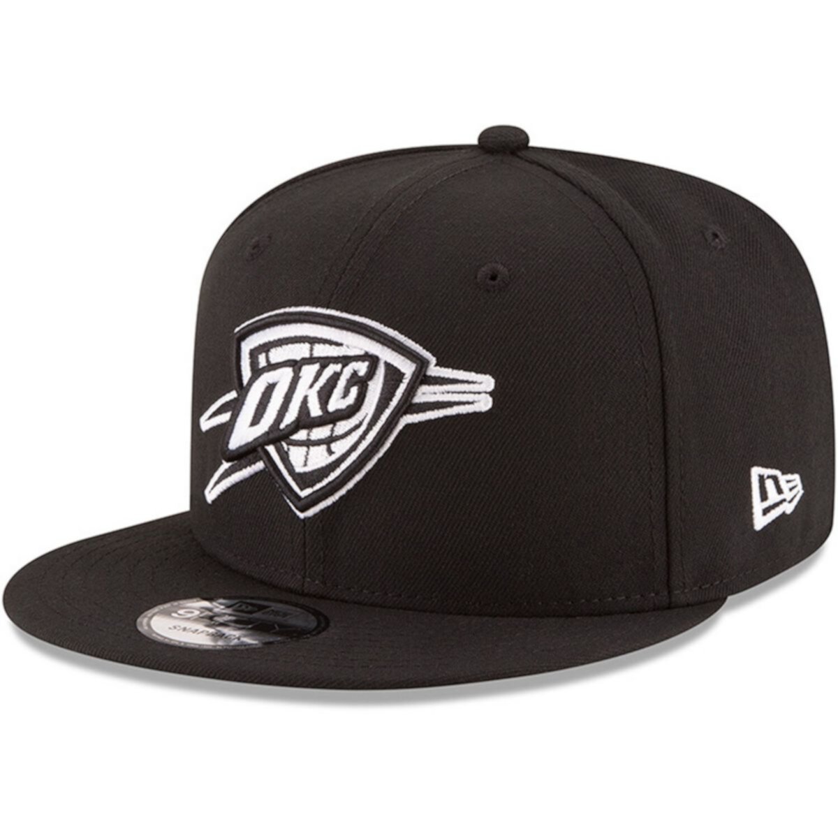 Мужская New Era Black Oklahoma City Thunder Black & White Logo 9FIFTY Регулируемая шляпа Snapback New Era
