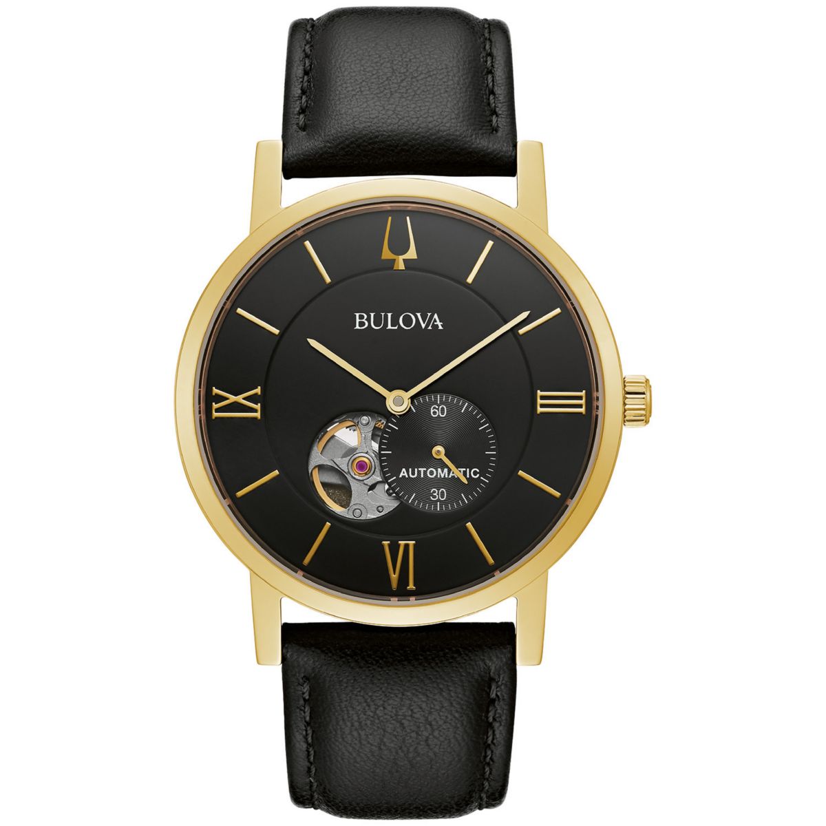 Мужские автоматические черные кожаные часы Bulova - 97A154K Bulova