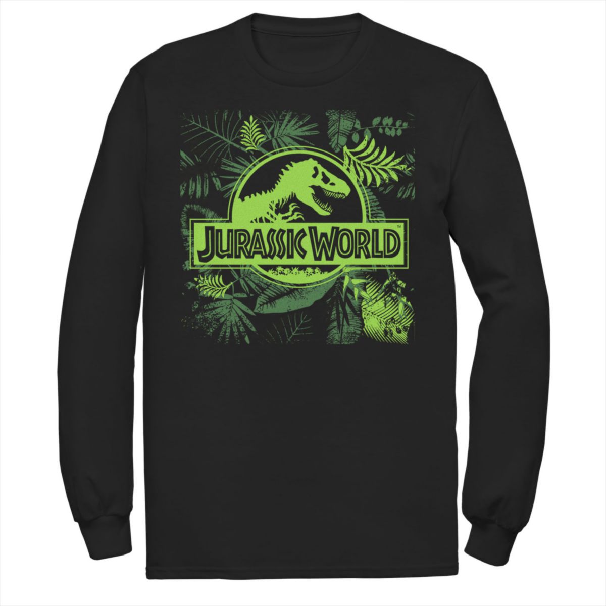Мужская футболка Jurassic World Grey Jungle Classic Logo с длинным рукавом и графикой Jurassic World