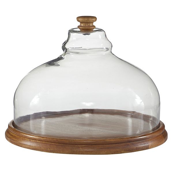 Stella & Eve Natural Wood Plate With Glass Cloche Cover Stella & Eve